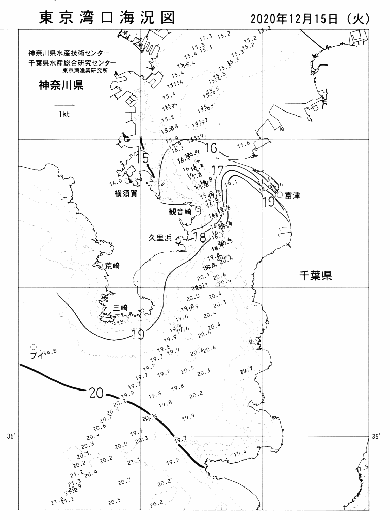 海況図, 東京湾口海況図 検索結果, (水温分布 等を図示)