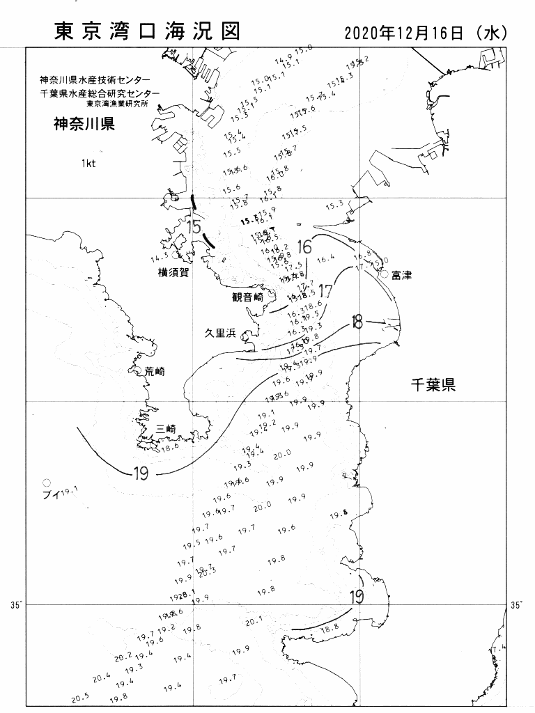海況図, 東京湾口海況図 検索結果, (水温分布 等を図示)