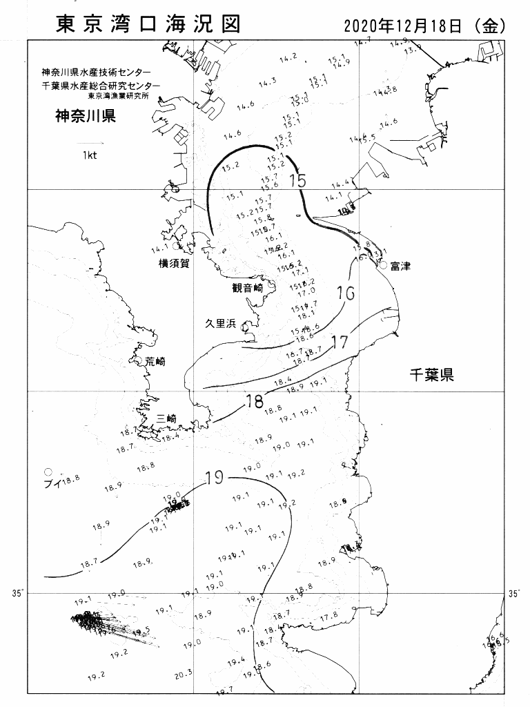 海況図, 東京湾口海況図 検索結果, (水温分布 等を図示)