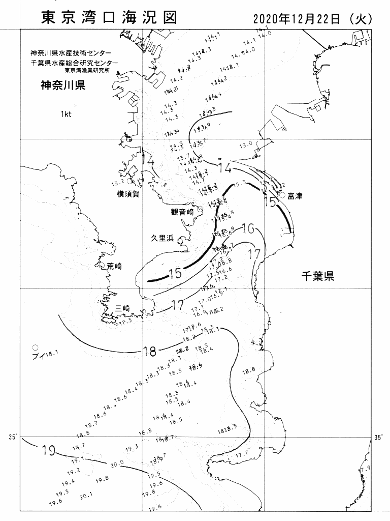 海況図, 東京湾口海況図 検索結果, (水温分布 等を図示)