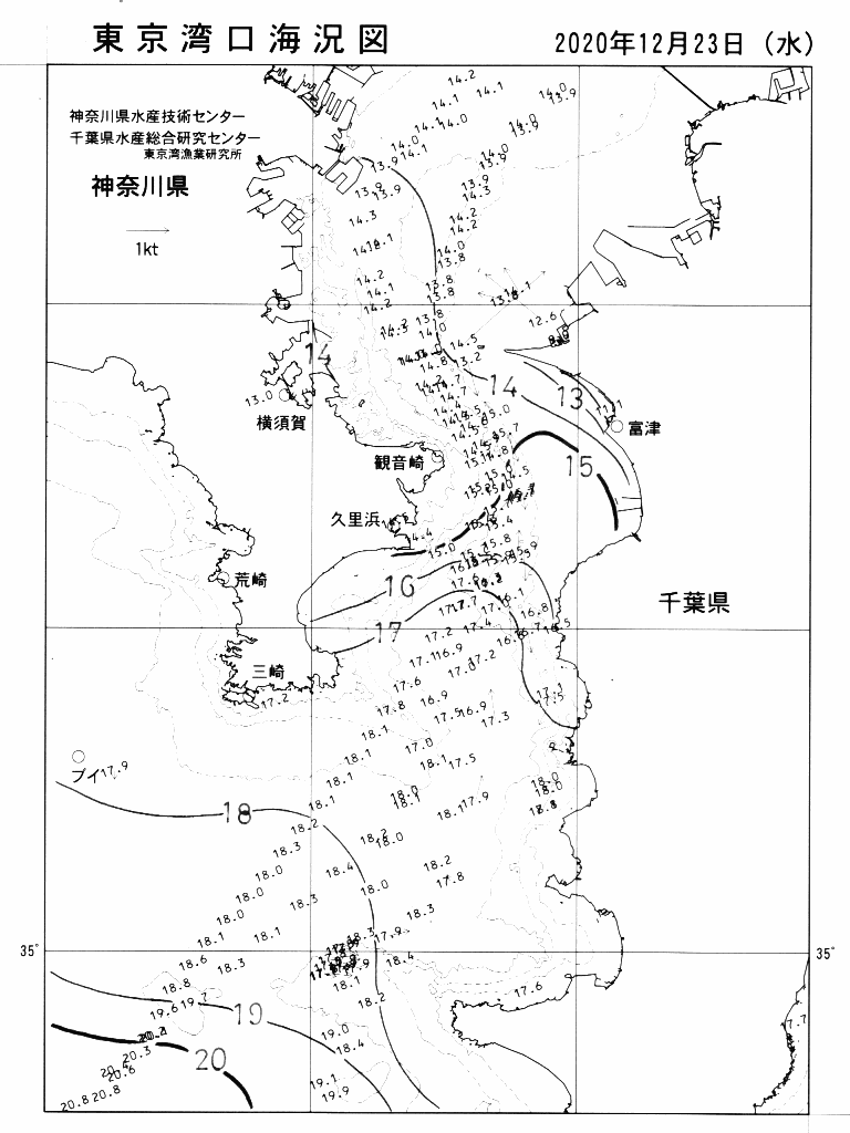 海況図, 東京湾口海況図 検索結果, (水温分布 等を図示)