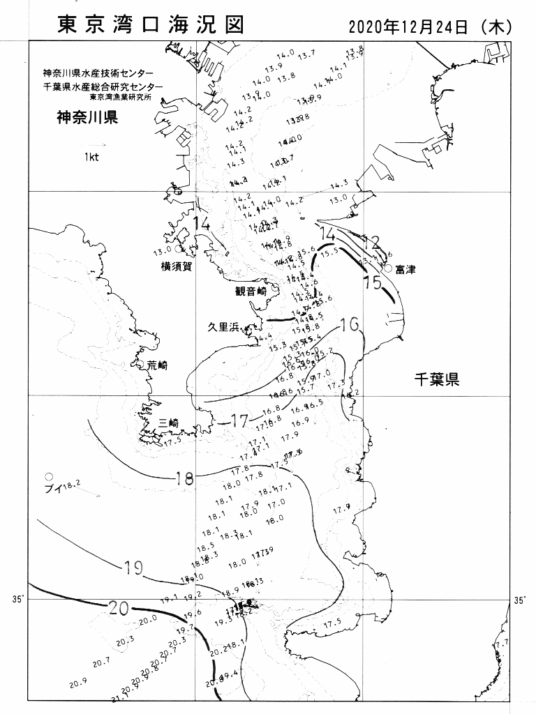 海況図, 東京湾口海況図 検索結果, (水温分布 等を図示)