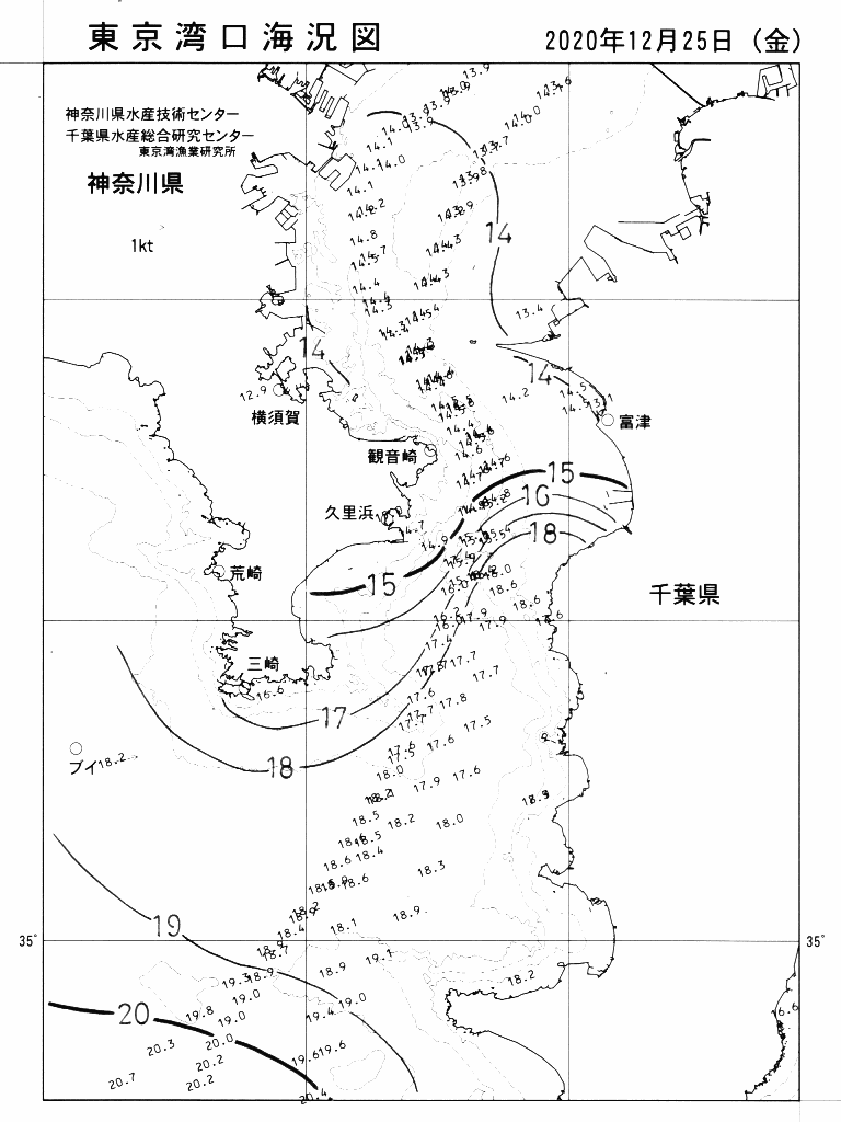 海況図, 東京湾口海況図 検索結果, (水温分布 等を図示)