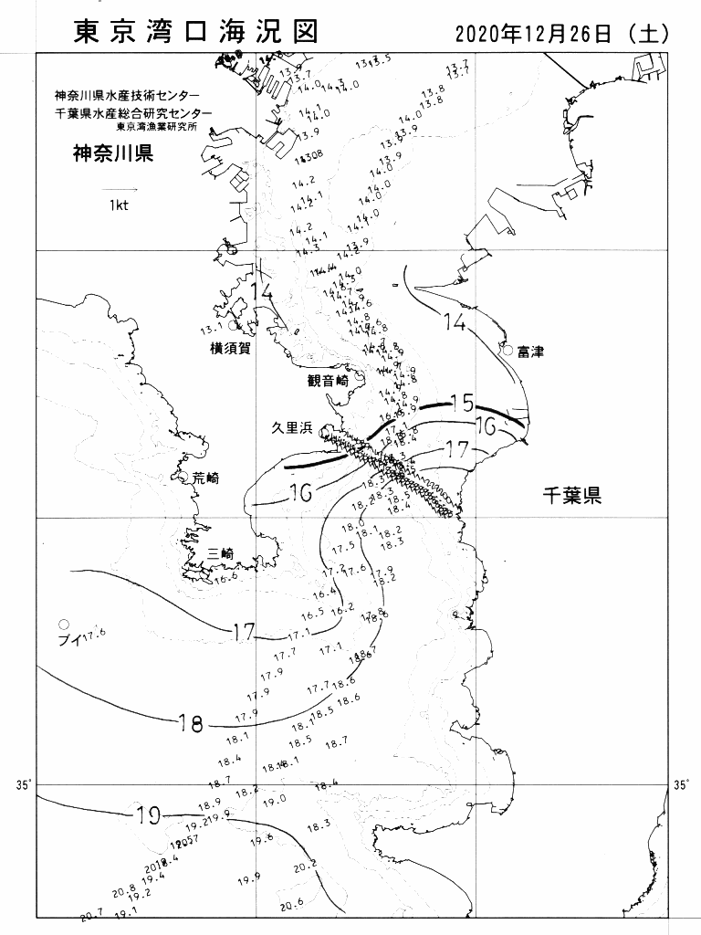 海況図, 東京湾口海況図 検索結果, (水温分布 等を図示)