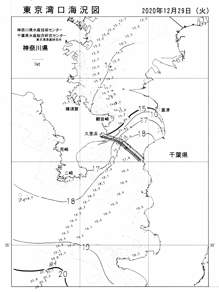 海況図, 東京湾口海況図 検索結果, (水温分布 等を図示)