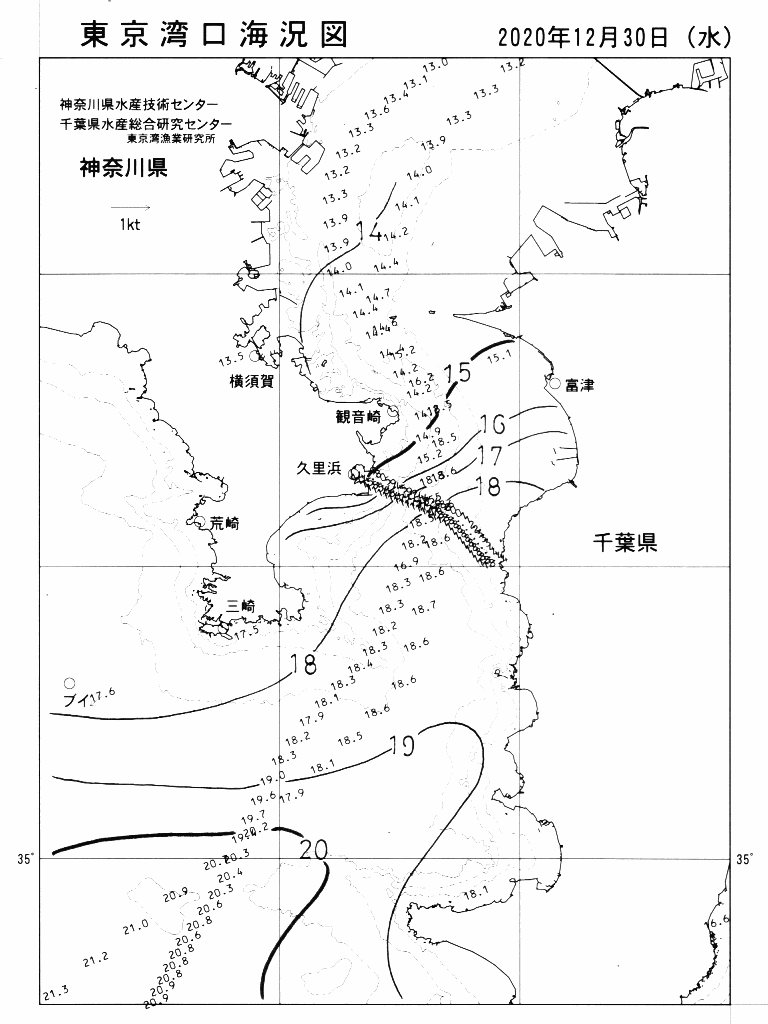 海況図, 東京湾口海況図 検索結果, (水温分布 等を図示)
