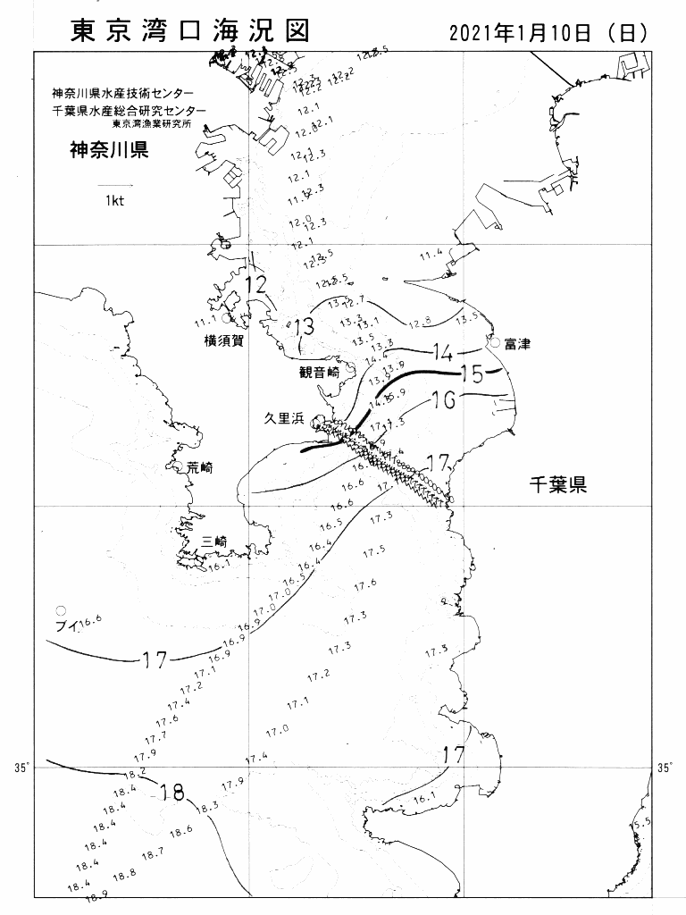 海況図, 東京湾口海況図 検索結果, (水温分布 等を図示)
