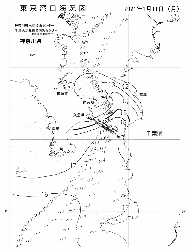 海況図, 東京湾口海況図 検索結果, (水温分布 等を図示)