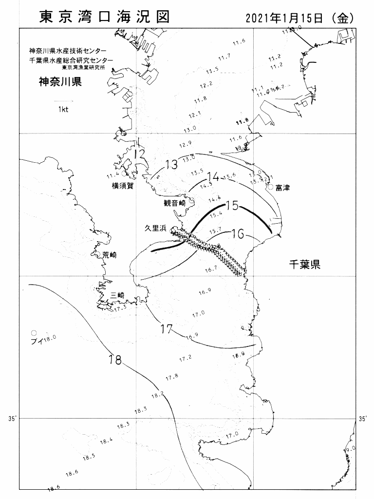 海況図, 東京湾口海況図 検索結果, (水温分布 等を図示)