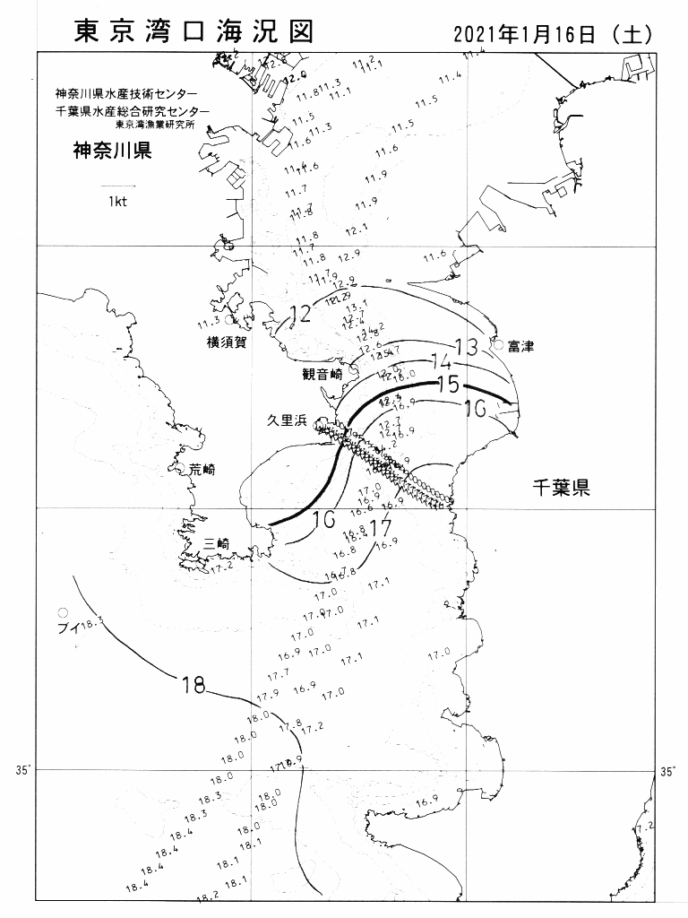 海況図, 東京湾口海況図 検索結果, (水温分布 等を図示)