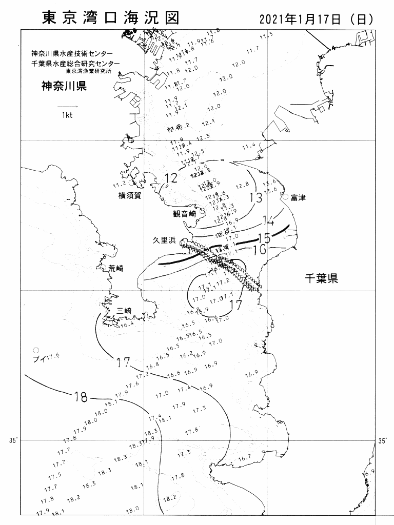 海況図, 東京湾口海況図 検索結果, (水温分布 等を図示)