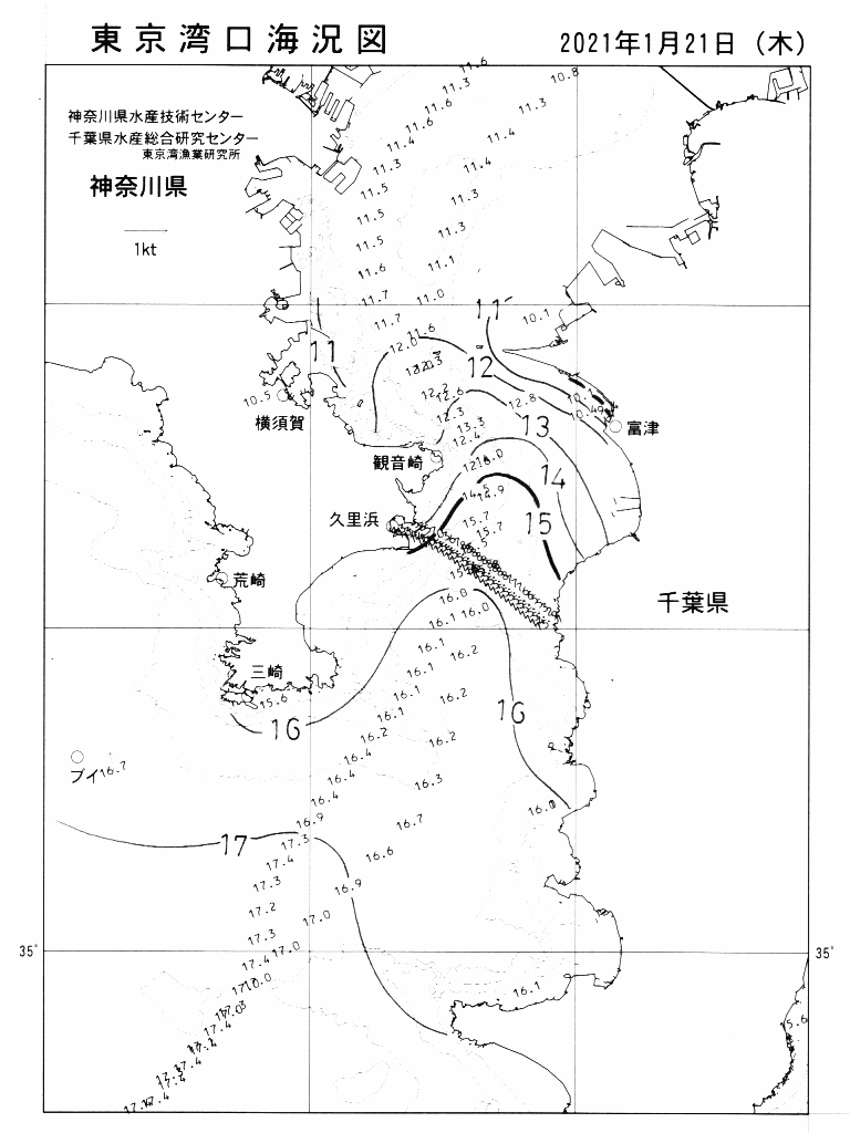 海況図, 東京湾口海況図 検索結果, (水温分布 等を図示)