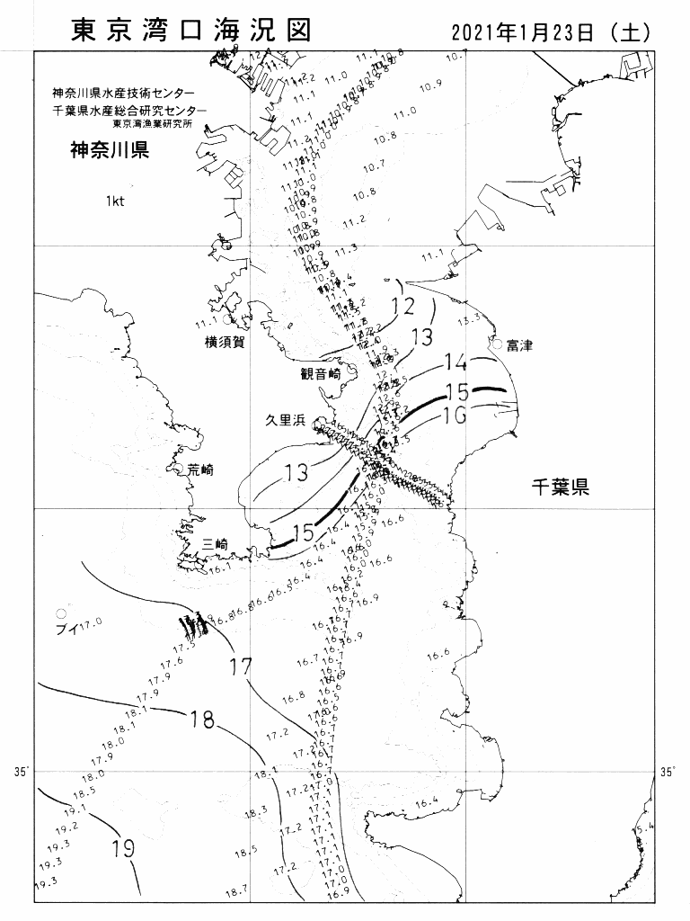 海況図, 東京湾口海況図 検索結果, (水温分布 等を図示)