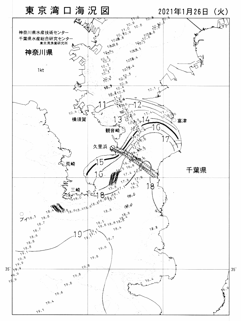 海況図, 東京湾口海況図 検索結果, (水温分布 等を図示)