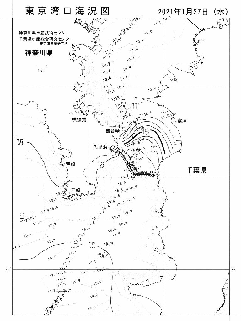 海況図, 東京湾口海況図 検索結果, (水温分布 等を図示)