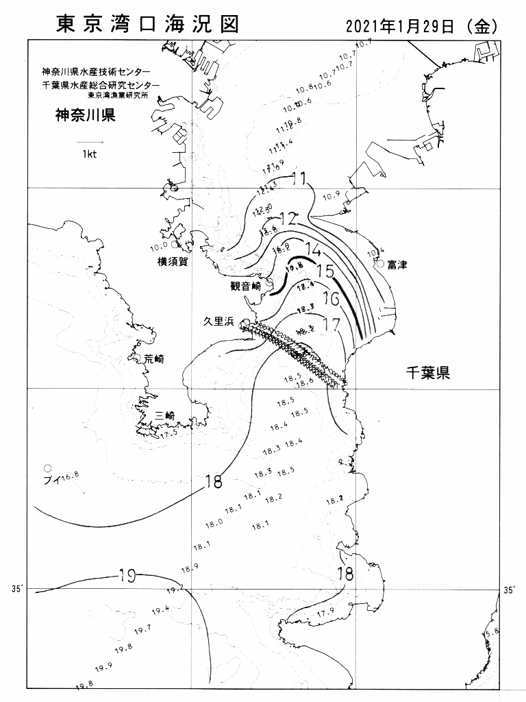 海況図, 東京湾口海況図 検索結果, (水温分布 等を図示)