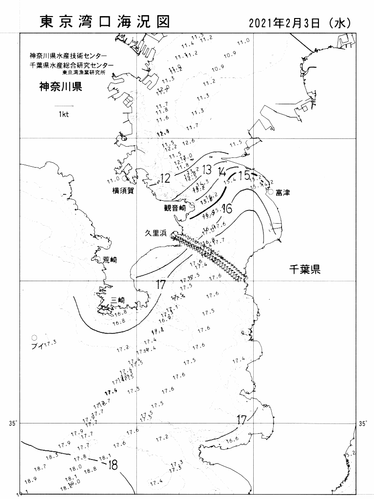 海況図, 東京湾口海況図 検索結果, (水温分布 等を図示)