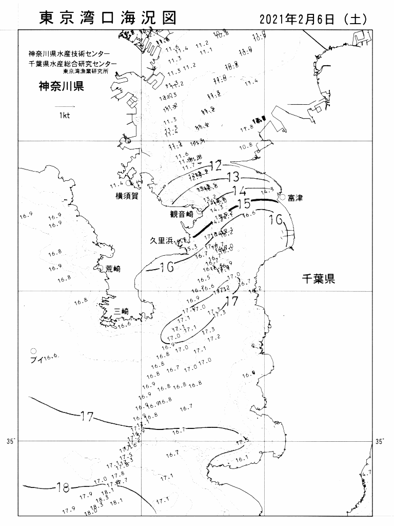 海況図, 東京湾口海況図 検索結果, (水温分布 等を図示)