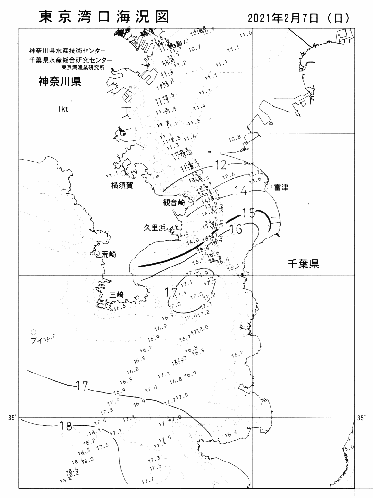 海況図, 東京湾口海況図 検索結果, (水温分布 等を図示)