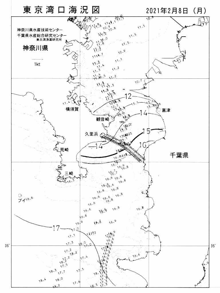海況図, 東京湾口海況図 検索結果, (水温分布 等を図示)