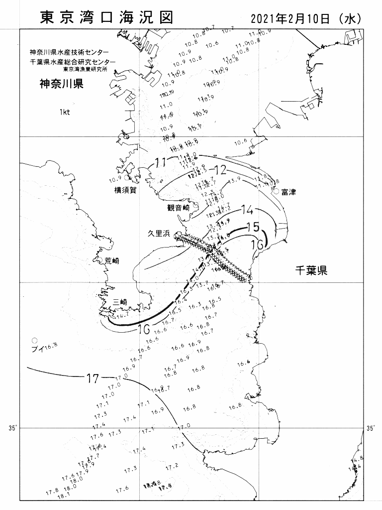 海況図, 東京湾口海況図 検索結果, (水温分布 等を図示)