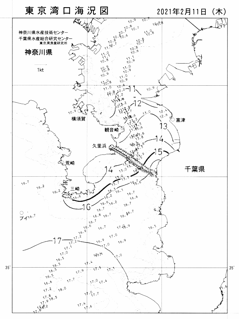 海況図, 東京湾口海況図 検索結果, (水温分布 等を図示)