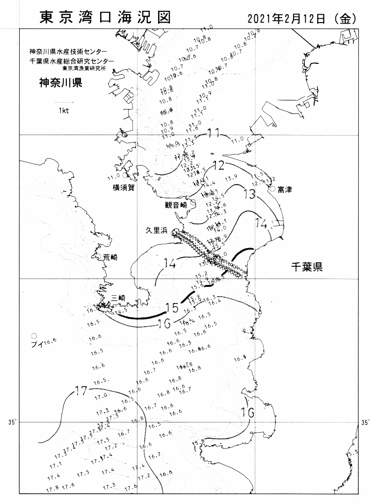 海況図, 東京湾口海況図 検索結果, (水温分布 等を図示)