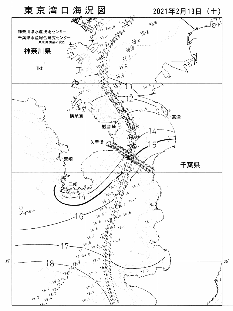 海況図, 東京湾口海況図 検索結果, (水温分布 等を図示)