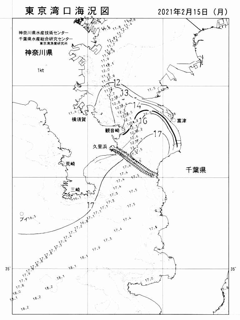 海況図, 東京湾口海況図 検索結果, (水温分布 等を図示)