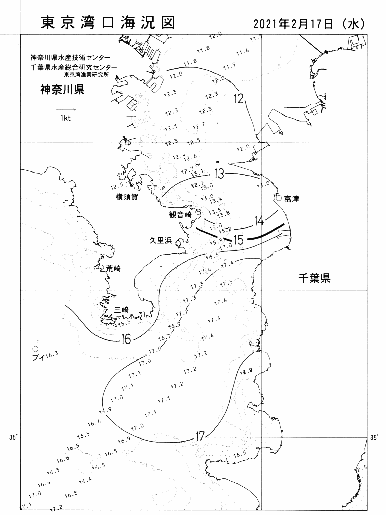 海況図, 東京湾口海況図 検索結果, (水温分布 等を図示)