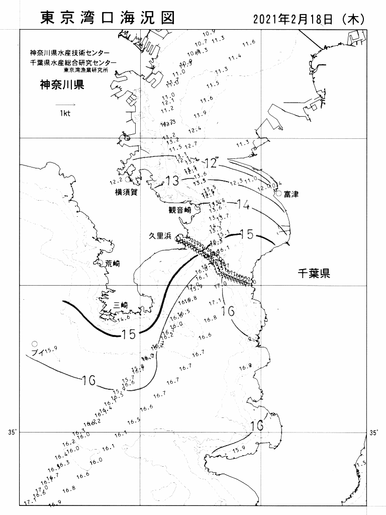 海況図, 東京湾口海況図 検索結果, (水温分布 等を図示)