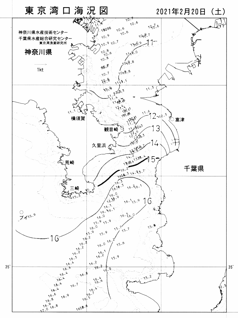 海況図, 東京湾口海況図 検索結果, (水温分布 等を図示)