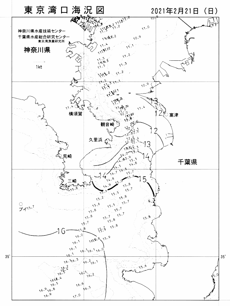 海況図, 東京湾口海況図 検索結果, (水温分布 等を図示)
