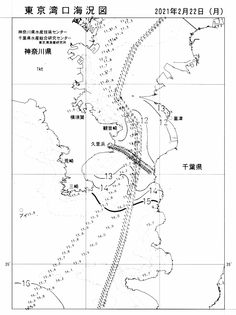 海況図, 東京湾口海況図 検索結果, (水温分布 等を図示)