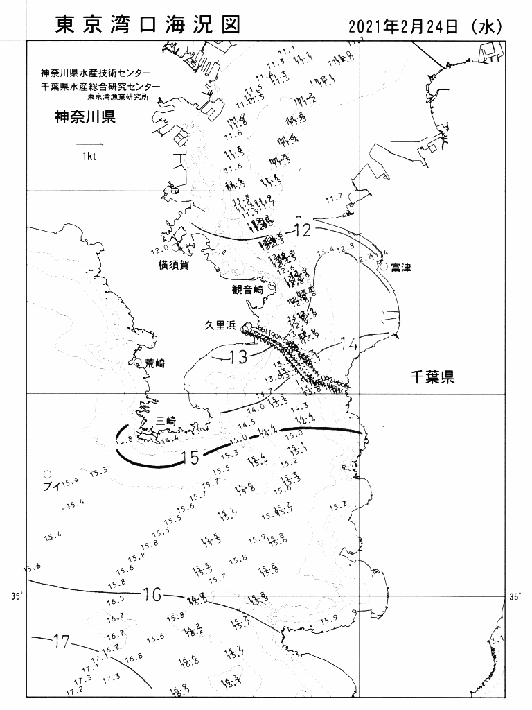 海況図, 東京湾口海況図 検索結果, (水温分布 等を図示)