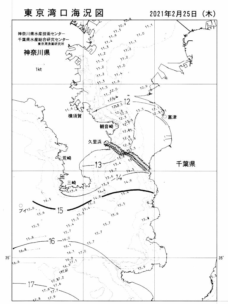海況図, 東京湾口海況図 検索結果, (水温分布 等を図示)