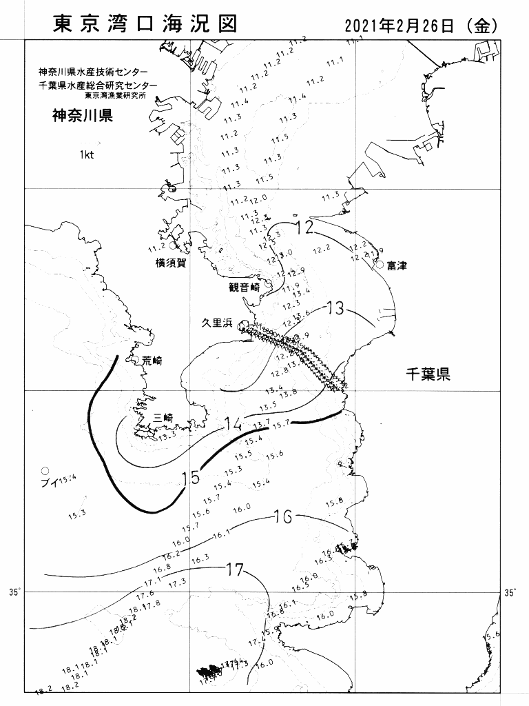 海況図, 東京湾口海況図 検索結果, (水温分布 等を図示)