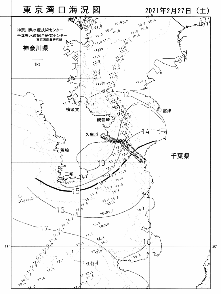 海況図, 東京湾口海況図 検索結果, (水温分布 等を図示)