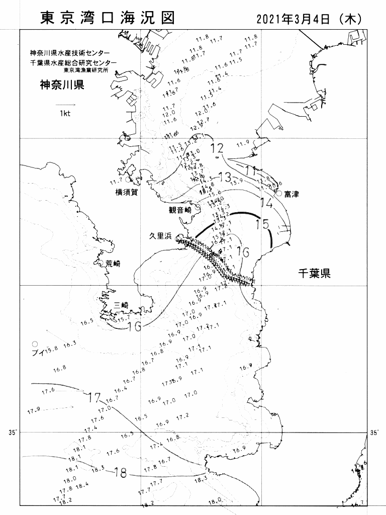 海況図, 東京湾口海況図 検索結果, (水温分布 等を図示)