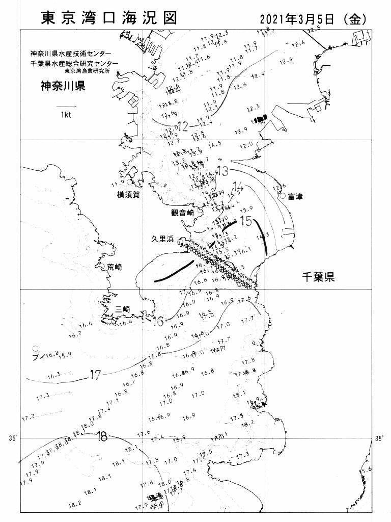 海況図, 東京湾口海況図 検索結果, (水温分布 等を図示)
