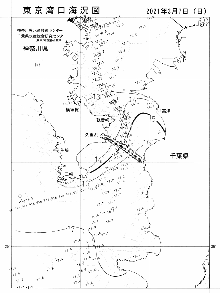 海況図, 東京湾口海況図 検索結果, (水温分布 等を図示)