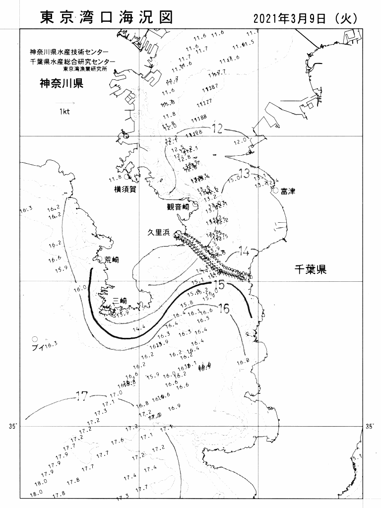 海況図, 東京湾口海況図 検索結果, (水温分布 等を図示)