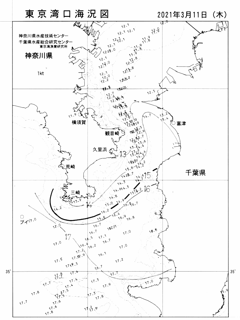 海況図, 東京湾口海況図 検索結果, (水温分布 等を図示)