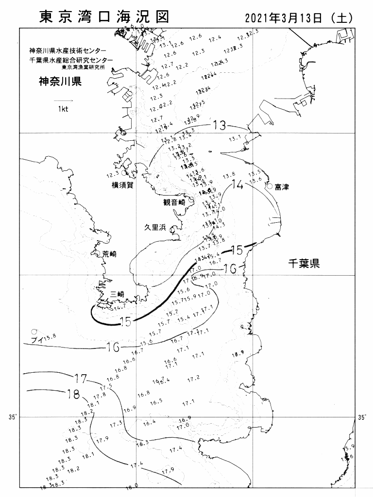 海況図, 東京湾口海況図 検索結果, (水温分布 等を図示)