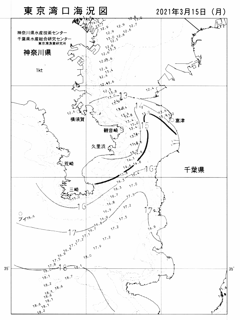 海況図, 東京湾口海況図 検索結果, (水温分布 等を図示)