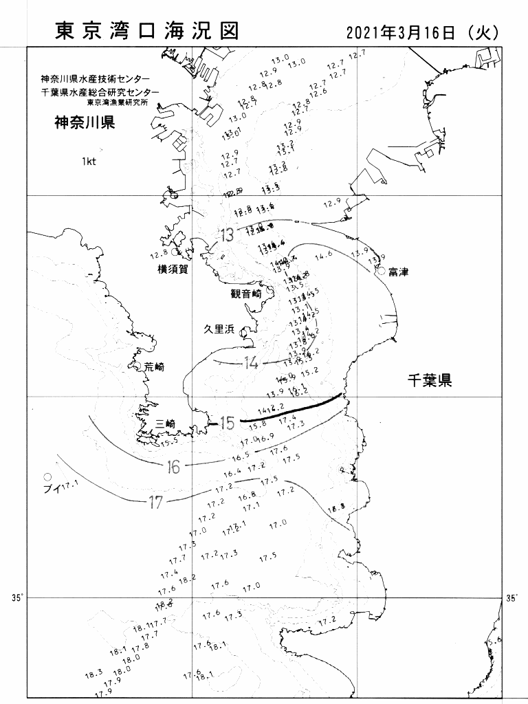 海況図, 東京湾口海況図 検索結果, (水温分布 等を図示)