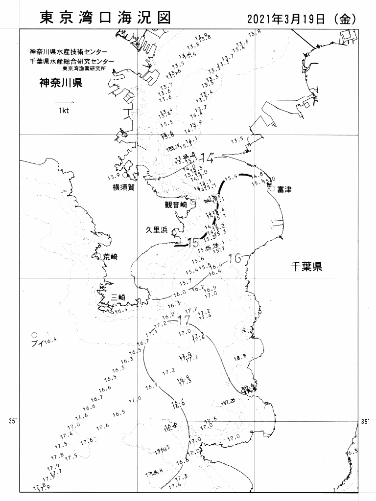 海況図, 東京湾口海況図 検索結果, (水温分布 等を図示)