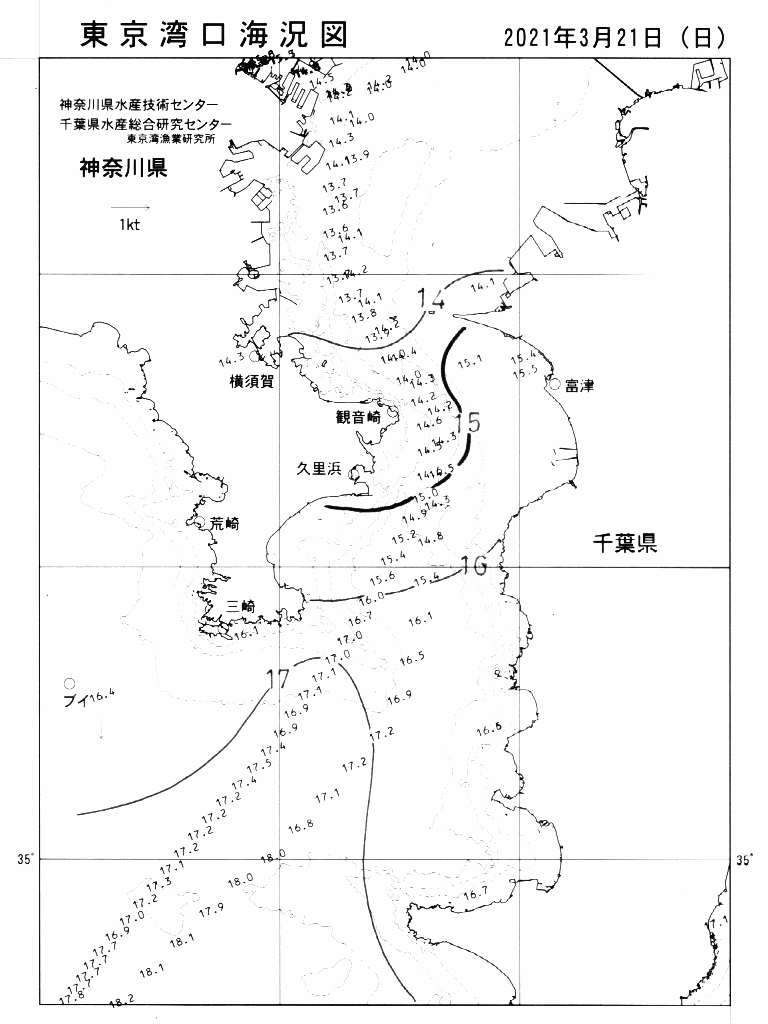 海況図, 東京湾口海況図 検索結果, (水温分布 等を図示)