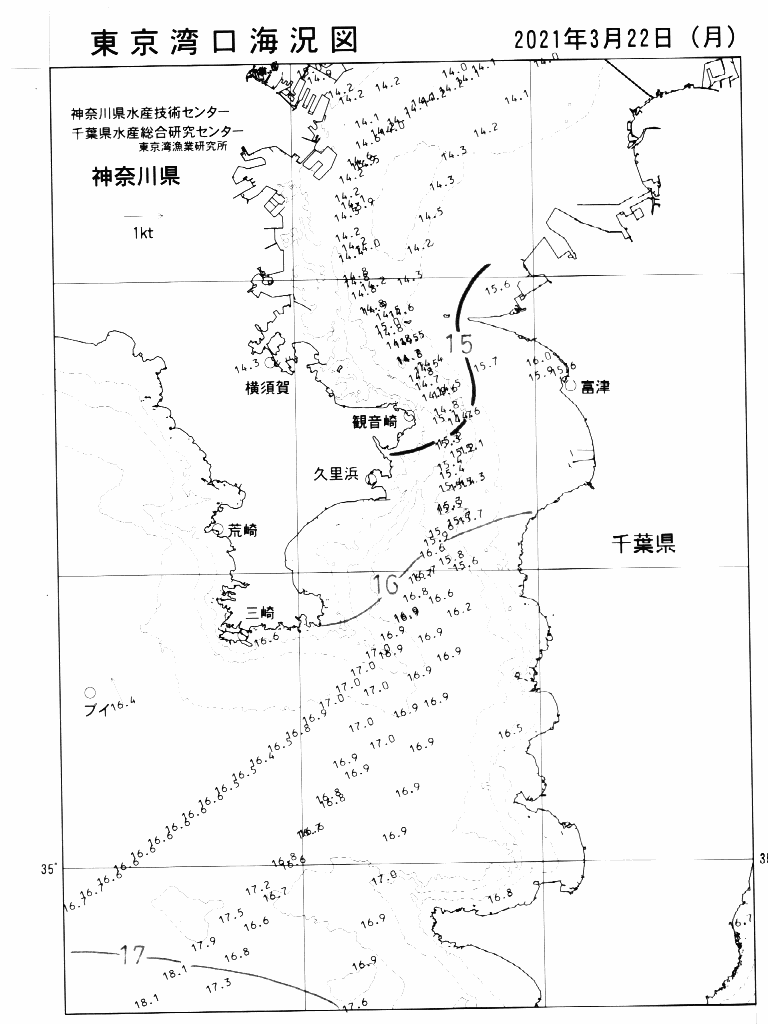 海況図, 東京湾口海況図 検索結果, (水温分布 等を図示)