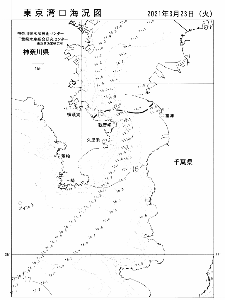 海況図, 東京湾口海況図 検索結果, (水温分布 等を図示)